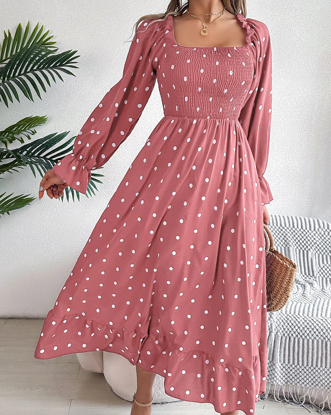 Polka Dot Square Neck Long Dress