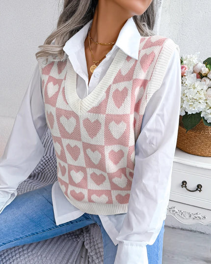 Heart Pattern Sleeveless Sweater Vest