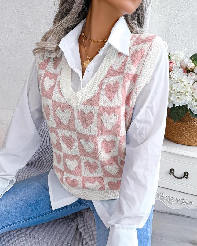 Heart Pattern Sleeveless Sweater Vest