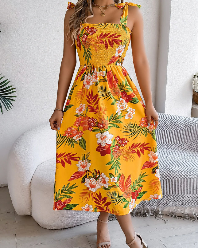 Floral Print Lace-Up Maxi Dress