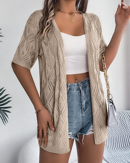 Hollow Out Short Sleeve Knit Cardigan