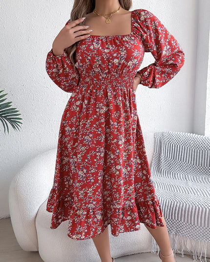 Floral Ruffled Long Sleeve Maxi Dress