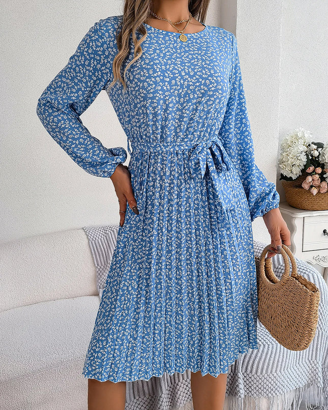 Lace Up Lantern Sleeve Floral Dress
