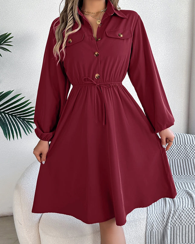 Button Tie Shirt Dress