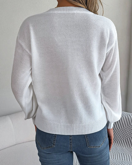 V Neck Buttons Twist Knit Sweater