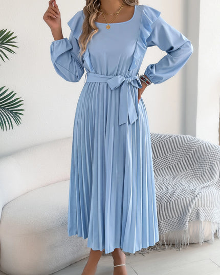 Waist Cinched Pleated A-Line Dress