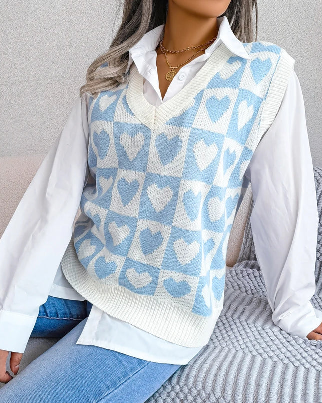 Heart Pattern Sleeveless Sweater Vest