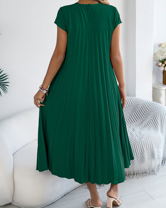 Solid Color Maxi Dress with Pleated Swings