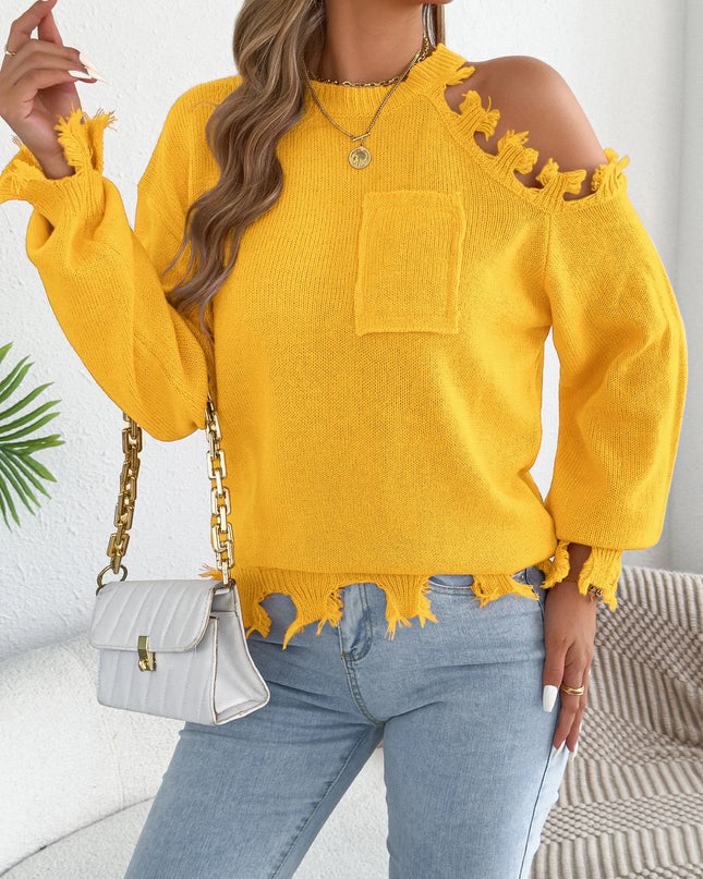 Off Shoulder Tassel Sweater