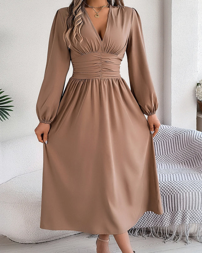 High Split V-Neck Long Sleeve Dress