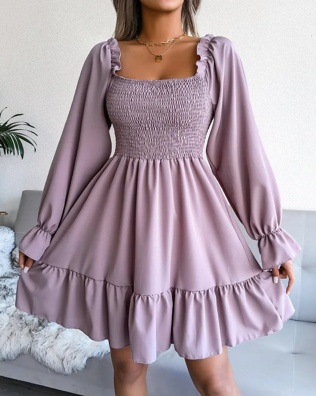 Flared Ruffled Square Neck Dress