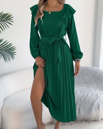 Waist Cinched Pleated A-Line Dress