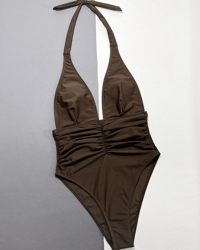 V-Neck 2026 Sexy Women One Piece Swimsuit Female Swimwear Solid Thong Biquini Monokini Swimming Suit Bathing Suit Beachwear