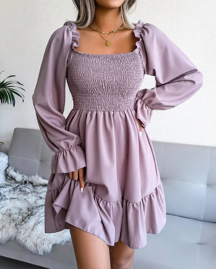Flared Ruffled Square Neck Dress