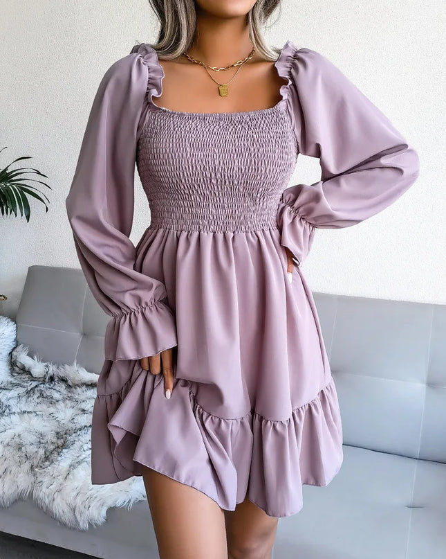 Flared Ruffled Square Neck Dress