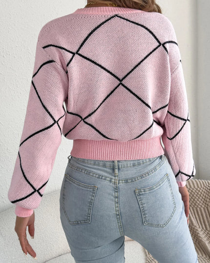 Contrast Bow Knit Lantern Sleeve Sweater