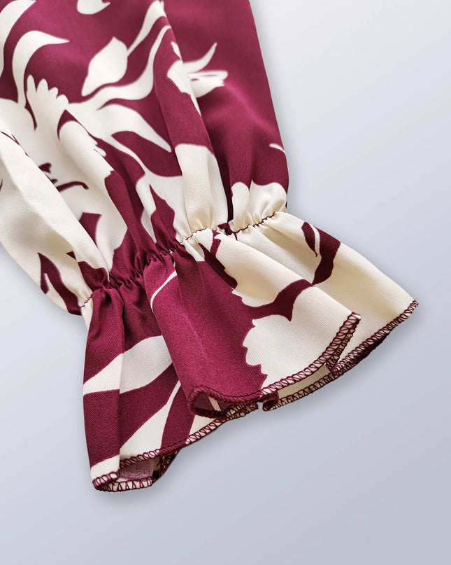 Flower Print Tie Bow Long Sleeve Dress