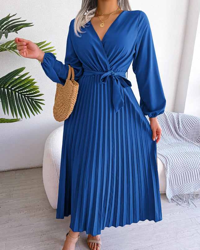 V Neck Pleated Maxi Dress