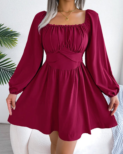 Square Neck High Waist Mini Dress