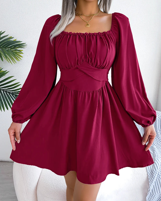 Square Neck High Waist Mini Dress