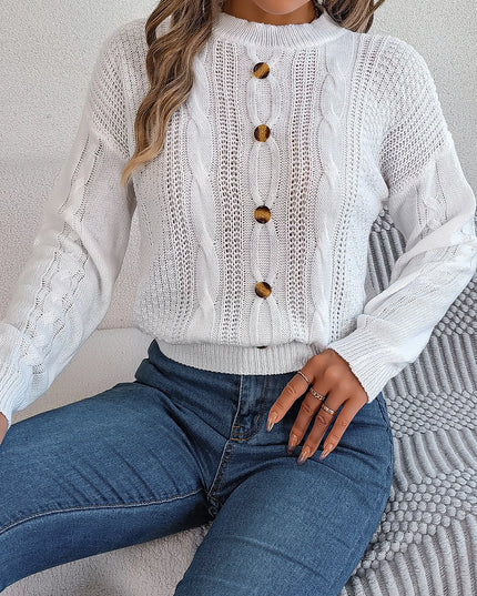 Buttons Long Sleeve Knit Pullover