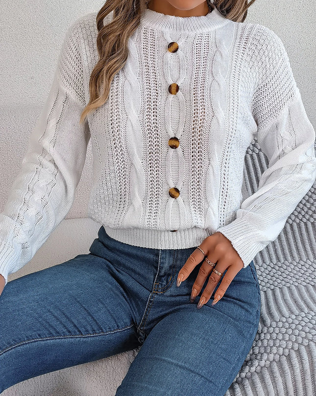 Buttons Long Sleeve Knit Pullover