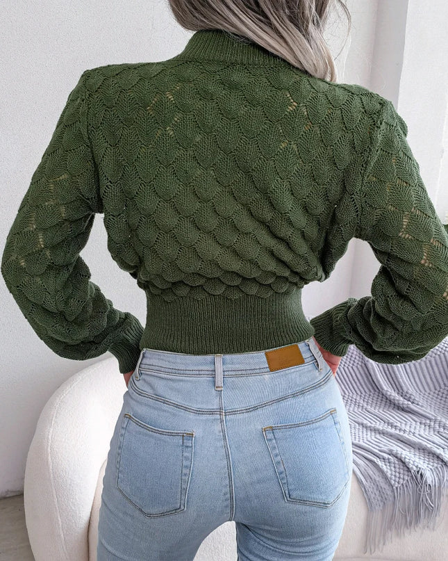 Hollow-Out Long-Sleeve Knit Crop Top