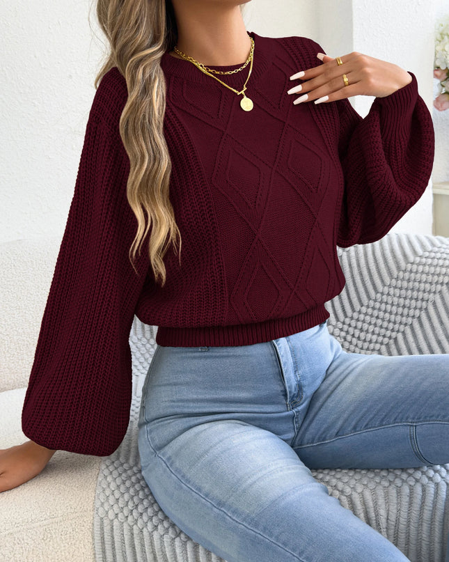 Solid Lantern-Sleeve Knit Sweater