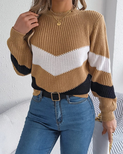 Color Blocking Round Neck Pullover