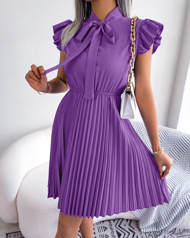 Lace-Up Pleated Midi Dress