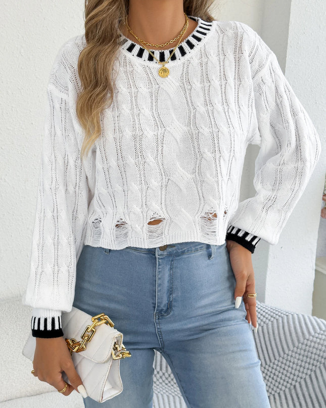 Hollow Out Stripe Twist Sweater