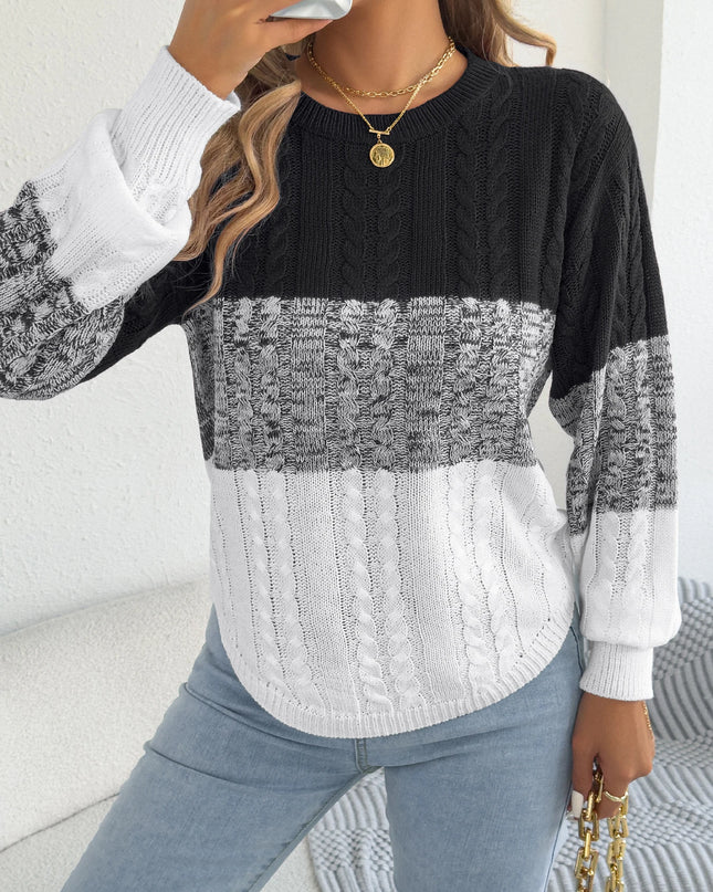 Color-Block Lantern-Sleeve Knit Sweater