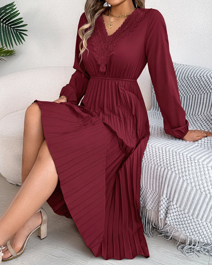 Lace V-Neck Long Sleeve Dress