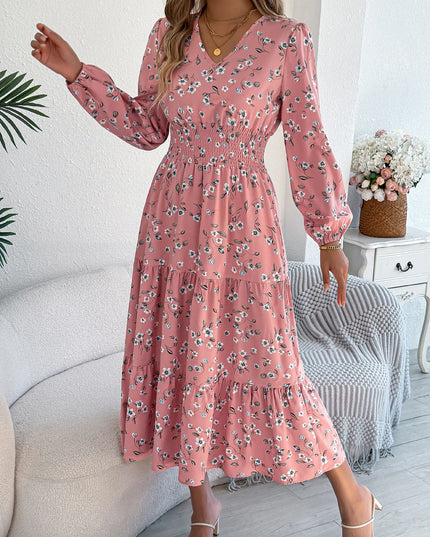 Floral Long Sleeve V-Neck Dress