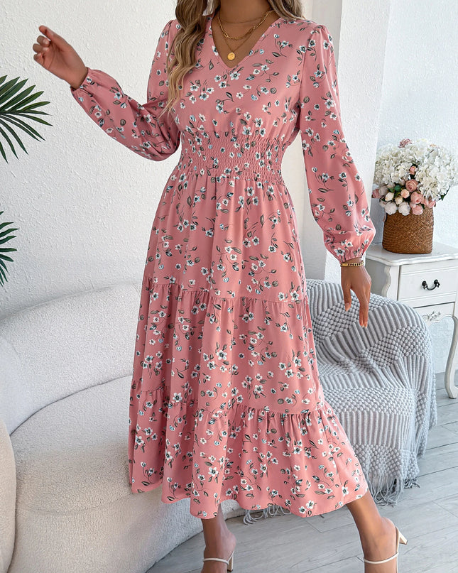 Floral Long Sleeve V-Neck Dress