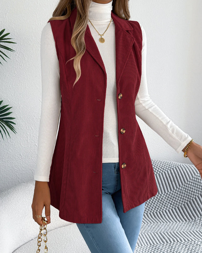 Corduroy Sleeveless Lapel Coat