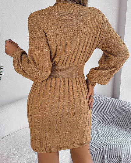 Hollow-Out Lantern-Sleeve Knit Dress