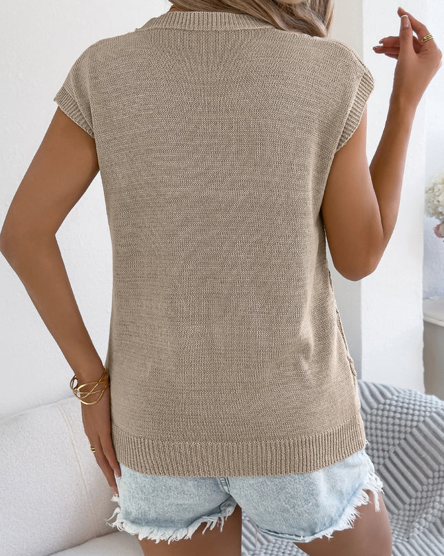 Twist Round Neck Short Sleeve Knit Top