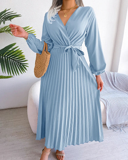 V Neck Pleated Maxi Dress