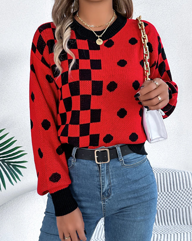 Grid Dot Long Sleeve Pullover