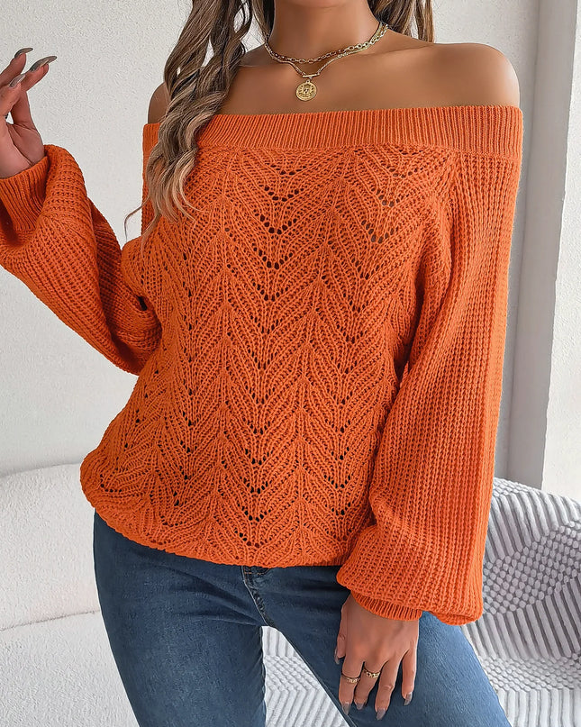 Hollow Out Off Shoulder Lantern Sleeve Sweater
