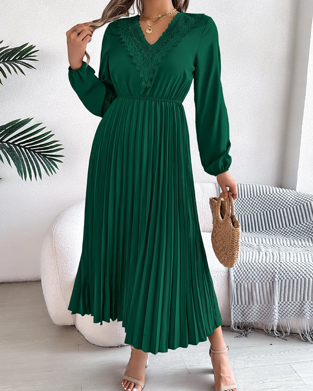 Lace V-Neck Long Sleeve Dress