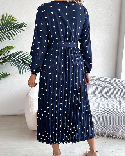 Cross V-Neck Polka Dot Long Dress