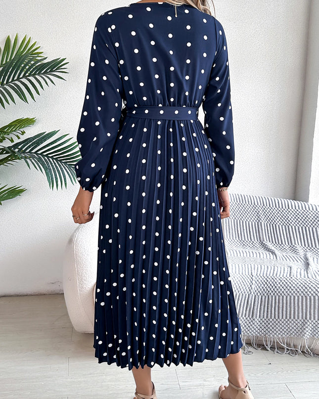 Cross V-Neck Polka Dot Long Dress