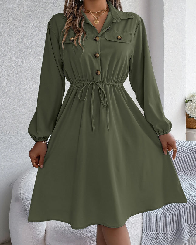 Button Tie Shirt Dress