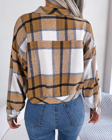 Plaid Woolen Lantern Sleeve Coat