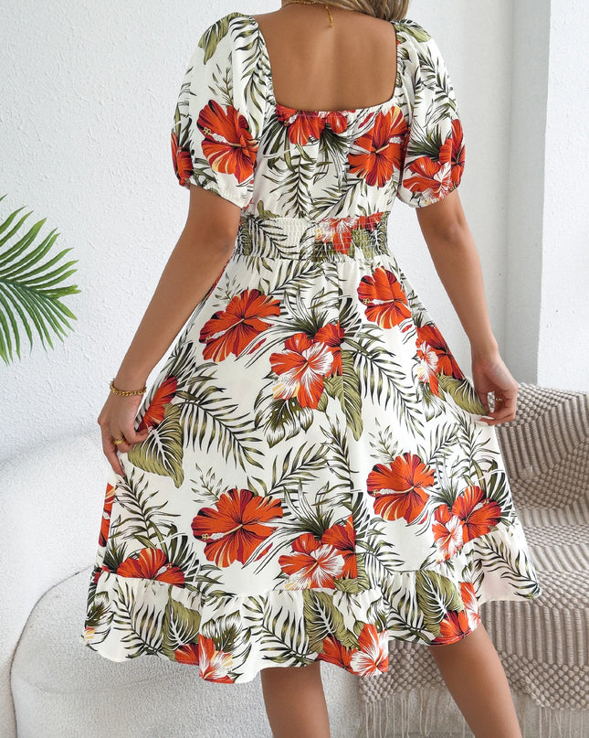 Floral Print Ruffled A-Line Dress