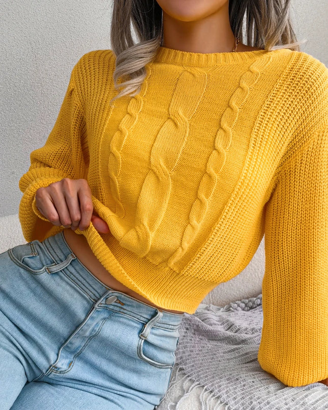 Lantern Sleeve Slim Waist Knit Pullover
