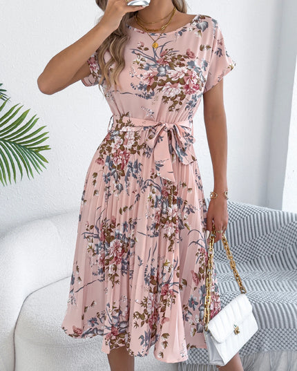 Floral Lace-Up Short Sleeve Dress
