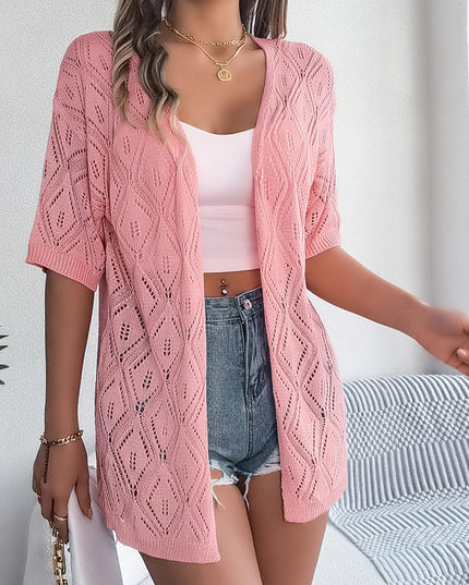 Hollow Out Short Sleeve Knit Cardigan